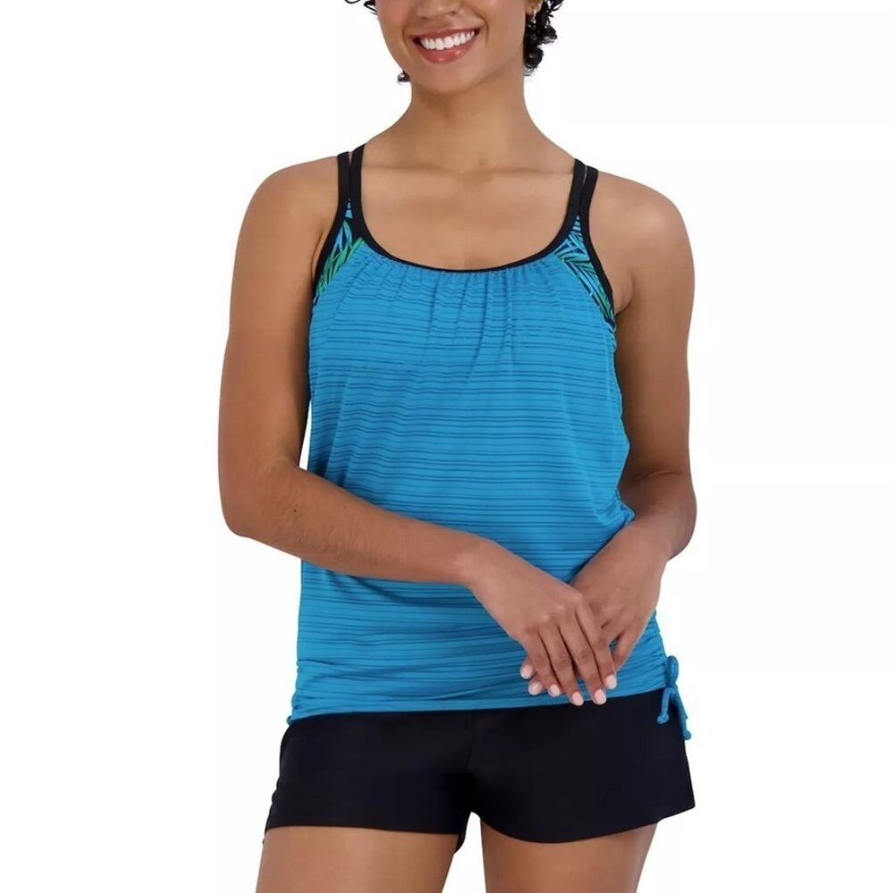 ZeroXposur Sun Smart 2 in 1 Tankini Tank Top Ruched Built in Sports Bra UPF 30+